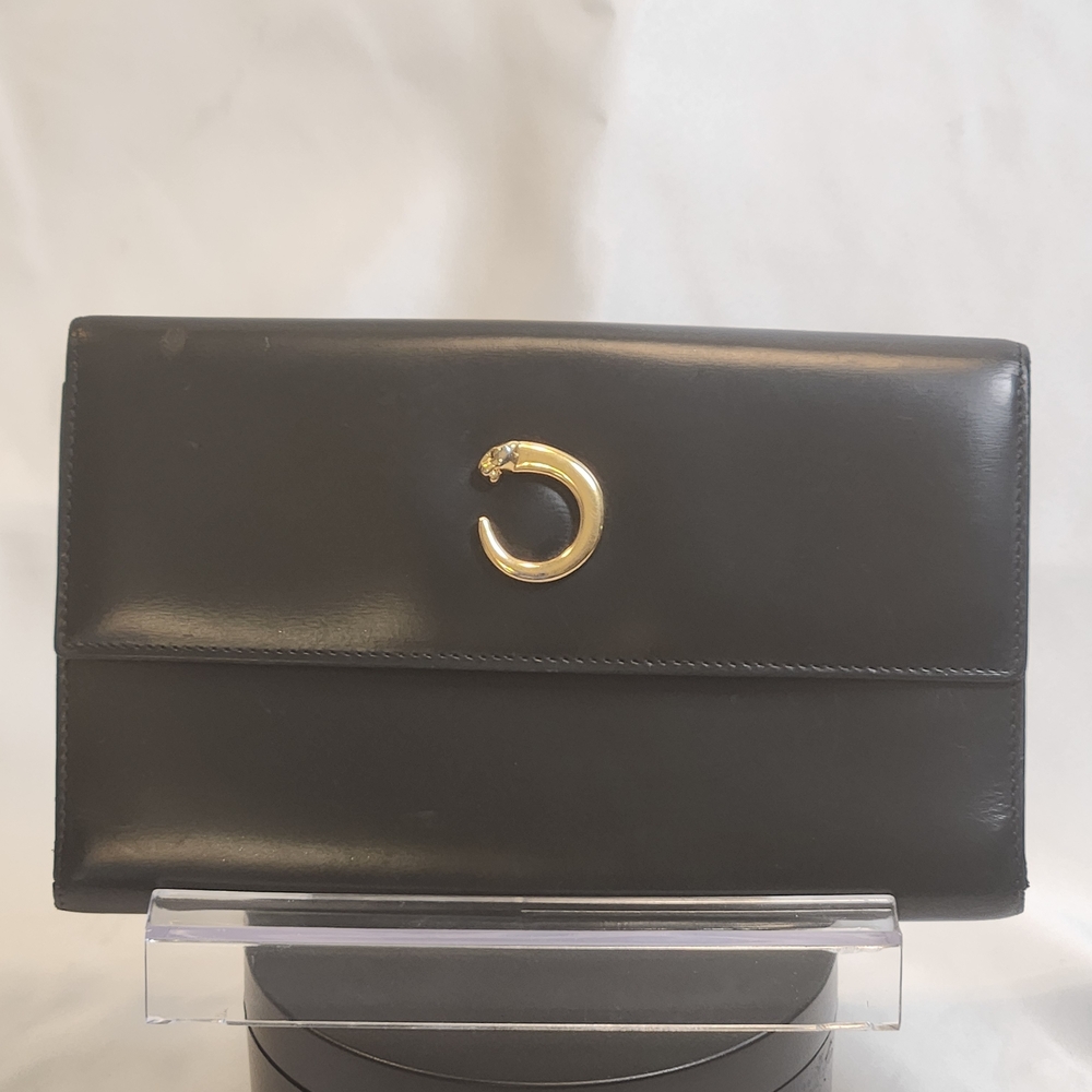 Cartier Vintage Panthère Long Wallet Black Leather